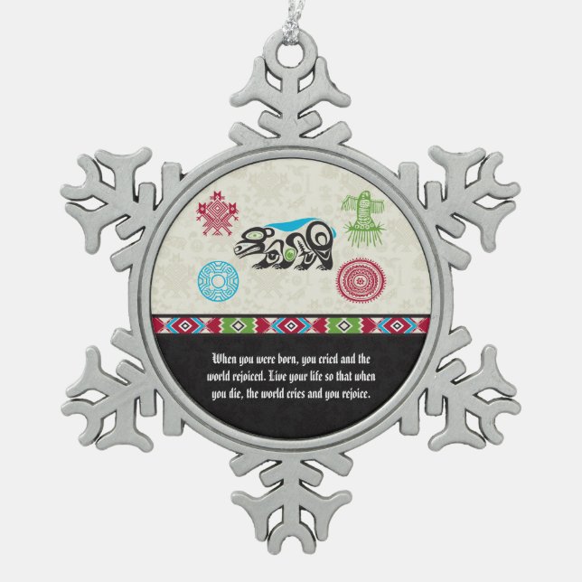 Ureinwohner-Symbole und Klugheit - Bär Schneeflocken Zinn-Ornament (Vorderseite)