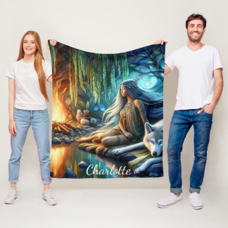 Ureinwohner und Wolf auf dem Wasser Die Szene der Fleecedecke