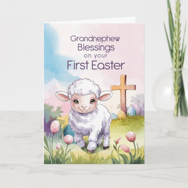 Urenkel Baby's Ostern religiös Lamm Karte (Vorderseite)