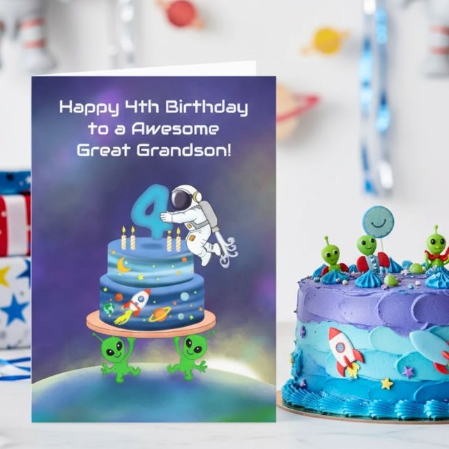 Urenkel Glücklicher 4. Geburtstag Astronaut Karte (Von Creator hochgeladen)