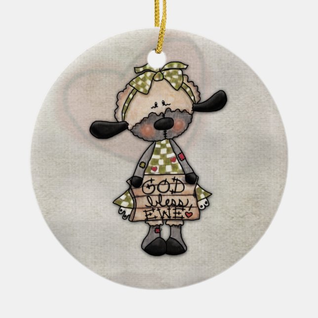 Urgöttliches Lamm-Gott segne dich Schaf Keramik Ornament (Vorne)