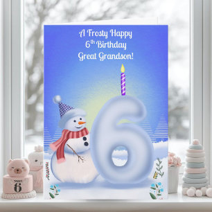 Urgroßenkel 6. Geburtstag Schneemann Schnee Karte
