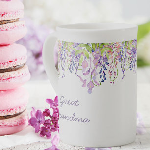 Urgroßmutter - Lila Wasserfarbe Wisteria Blumen Prozellantasse