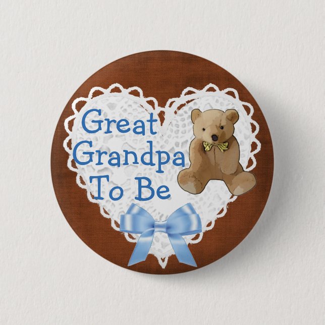 Urgroßvater wird Brown Blue Baby Shower Button (Vorderseite)