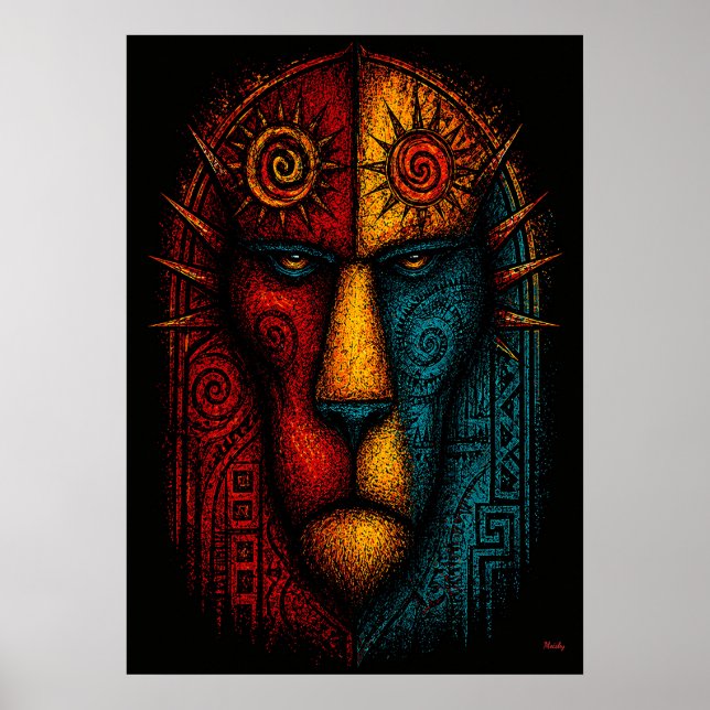 Urkönig Löwe Abstrakte Kunst – Expressionistisch Poster (Vorne)