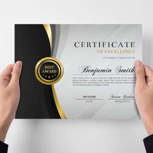 Urkunde der Exzellenz Black & Gold Auszeichnung