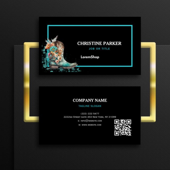 URL-Code für Western mit Aquarellfarben-Stiefeln Visitenkarte (Von Creator hochgeladen)