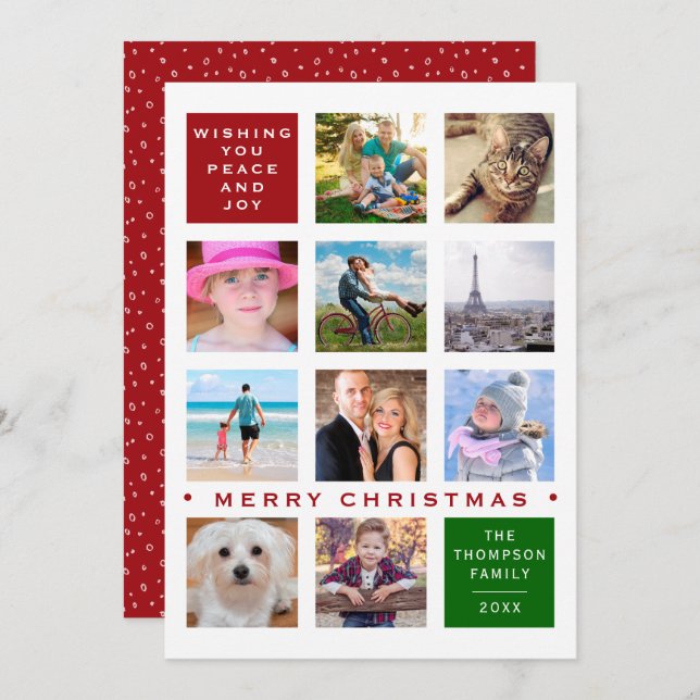 Urlaub 12 Foto Custom Collage Feiertagskarte (Vorne/Hinten)