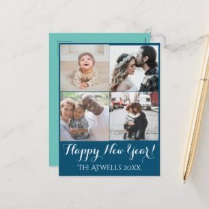 Urlaub 4 Fotos Frohes Neues Jahr Familie Blau Feiertagspostkarte