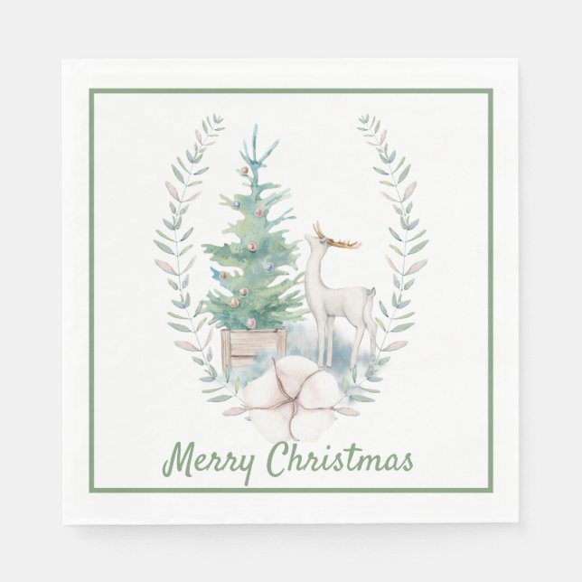 Urlaub am Hirsch und am Weihnachtsbaum Serviette (Vorderseite)
