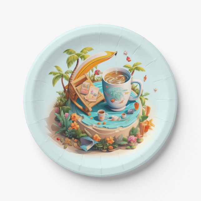 Urlaub am Strand Pappteller (Vorderseite)