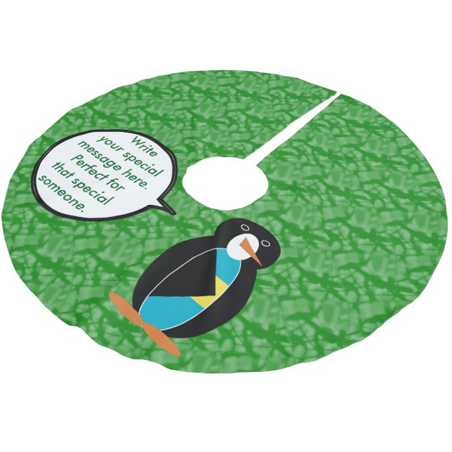 Urlaub auf der Flagge Bahamas Frau Penguin Gespräc Polyester Weihnachtsbaumdecke (Schrägansicht)