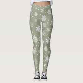Urlaub Blassgrüne und weiße Schneeflocken Leggings