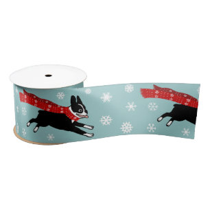 Urlaub Boston Terrier mit Snowflakes Weihnachten Satinband