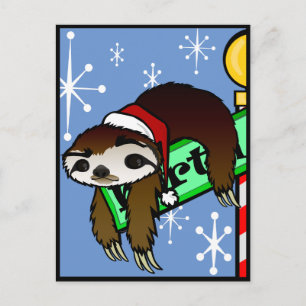 URLAUB CHRISTMAS SANTA SLOTH VERTICAL POSTCARD FEIERTAGSPOSTKARTE