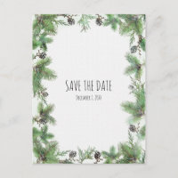 Urlaub Grün & Pine Cones Winter Save the Date