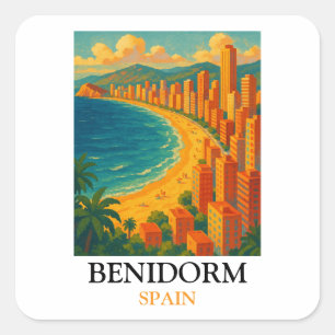 Urlaub im alten Benidorm Spanien Sommer Quadratischer Aufkleber