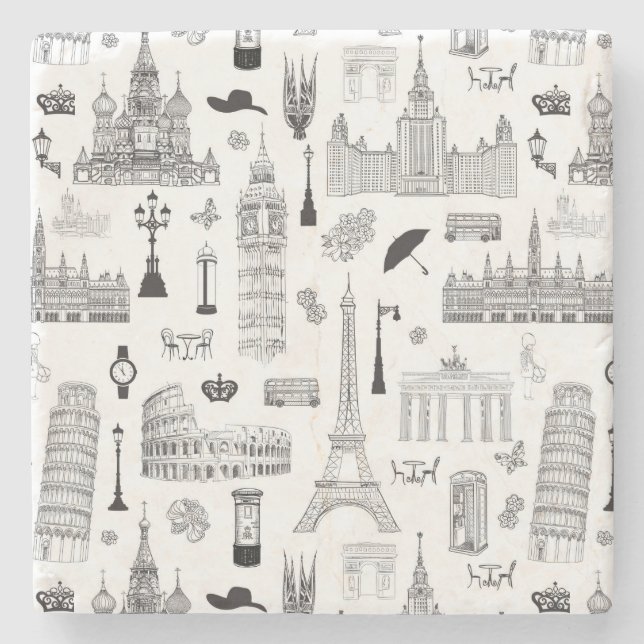 Urlaub in Europa Muster Steinuntersetzer (Vorderseite)