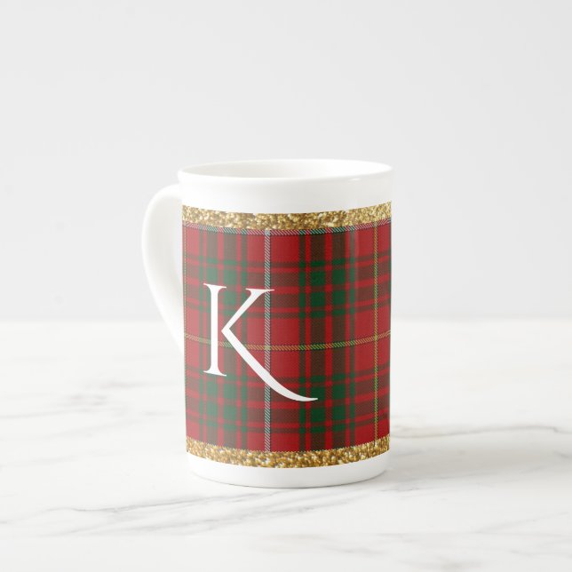 Urlaub Karierte Mit Monogramm China Tasse (Vorderseite Links)