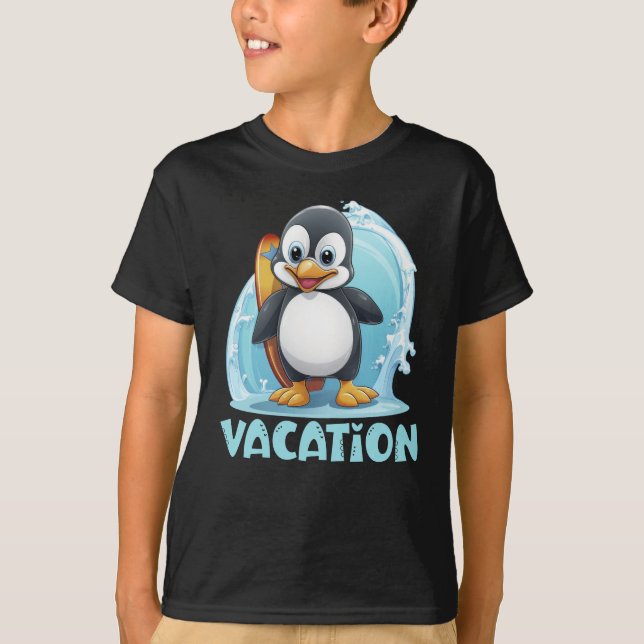 Urlaub Pinguin Surfbrett T-Shirt (Vorderseite)