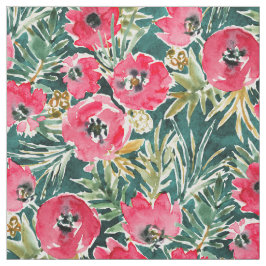 URLAUB POPPIES Red Green Lush Floral Stoff