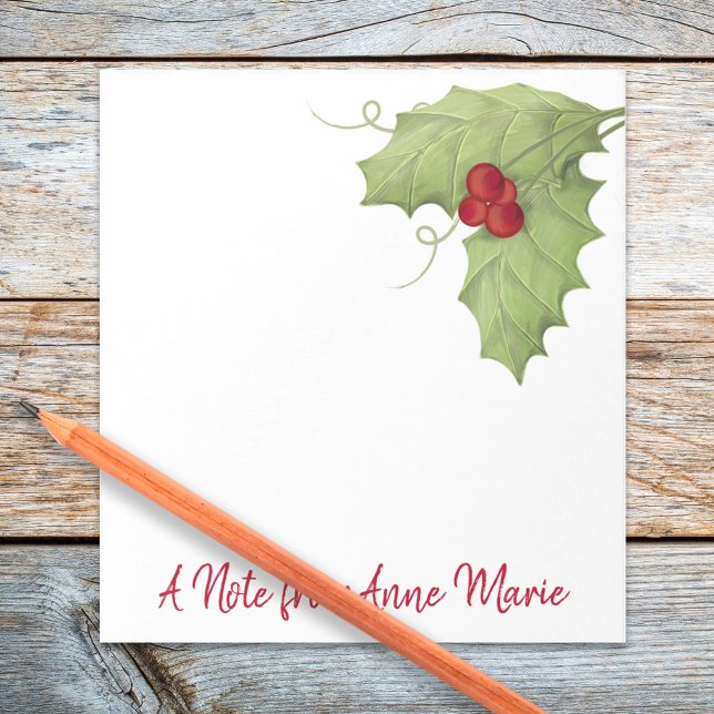 Urlaub Rustikale botanische Weihnachtszeit Custom Notizblock (Christmas holiday red holly berries calligraphy script notepad.)