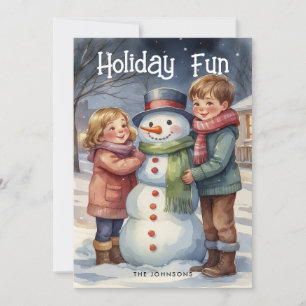 Urlaub Spaß Kinder Gebäude Snowman Weihnachtskarte Feiertagskarte