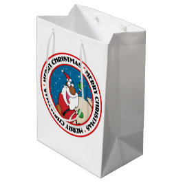 Urlaub Spaß Schwarz Weihnachtsmann Reiten Schlitte Mittlere Geschenktüte