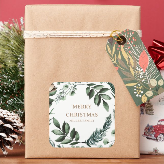 Urlaub Winter Grün Frohe Weihnachten Quadratischer Aufkleber (Feiertag)