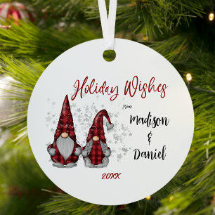 Urlaub wünscht rustikale Gnome in Red Buffalo Kari Ornament Aus Metall