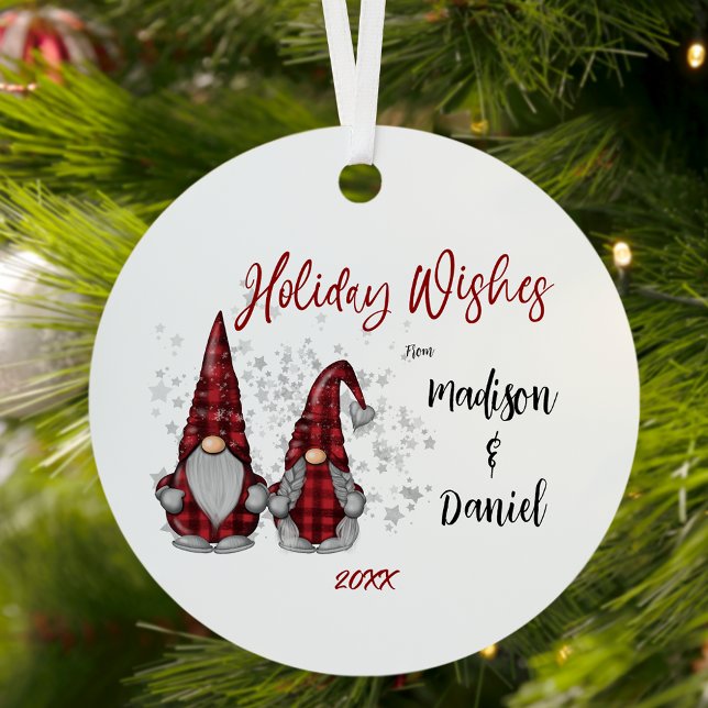 Urlaub wünscht rustikale Gnome in Red Buffalo Kari Ornament Aus Metall (Several ornament styles & shapes to choose from.)