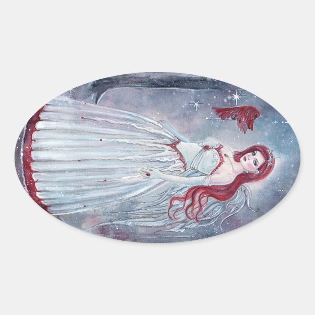 Urlaubengel mit Aufklebern von Kardinal von Renee Ovaler Aufkleber (Vorderseite)