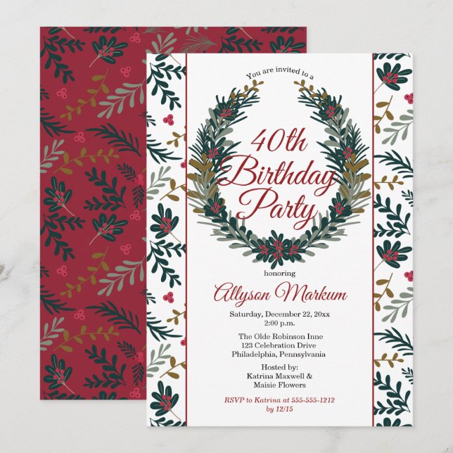 Urlaubsbeeren| Kiefernwälder 40. Geburtstag Party Einladung (Vorne/Hinten)