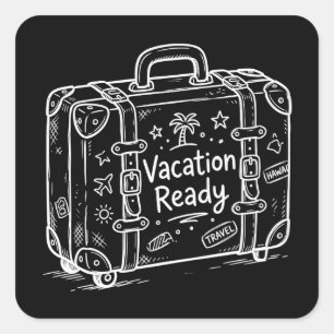 Urlaubsbereites Reisegepäck Doodle Quadratischer Aufkleber