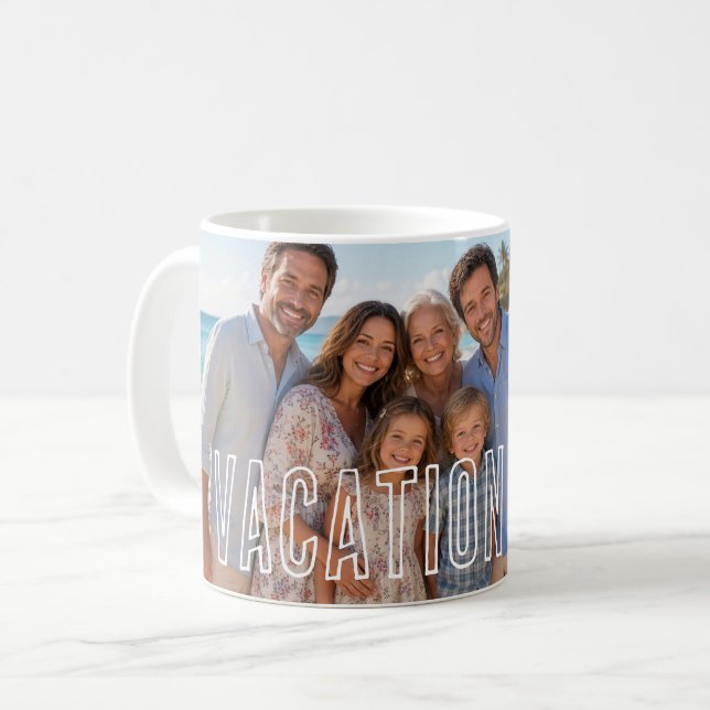 Urlaubsfoto mit modernem Textüberzug Kaffeetasse (Vorderseite Links)