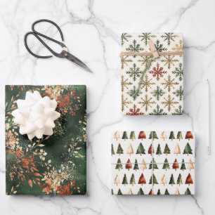 Urlaubskoordinierende Farben Set von 3 Geschenkpapier Set