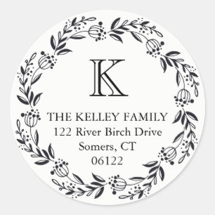 Urlaubskreath Rustic Black Initial Monogram Runder Aufkleber