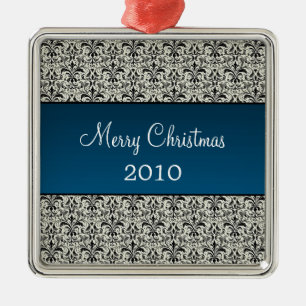 Urlaubsmaske Damask Premium Platz, Blau Silbernes Ornament