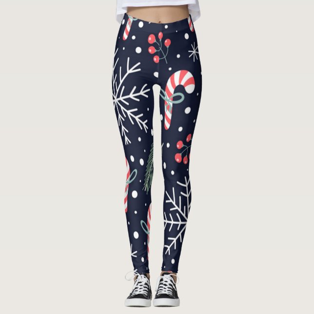 Urlaubsnahtloses Muster mit Weihnachtsleckern Leggings (Vorderseite)