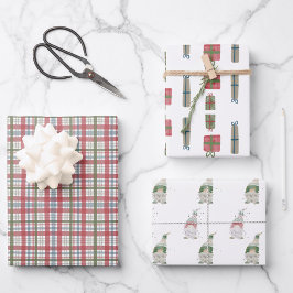 Urlaubspapier Kariert und Gnome Wrapping Paper | 3 Geschenkpapier Set