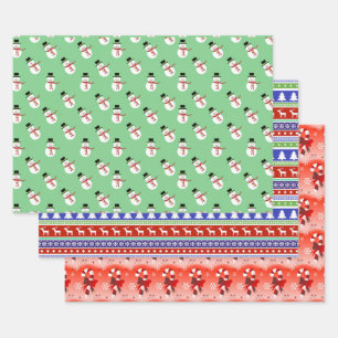 Urlaubsschneemänner, Nordic Stripe und Candy Cane Geschenkpapier Set