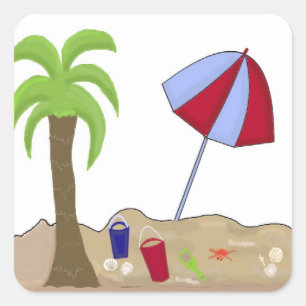 Urlaubsstrand Szene Quadratischer Aufkleber