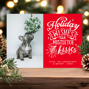 Urlaubswünsche und Mistletoe Kisses Pet Hund Foto Feiertagskarte