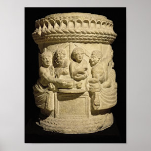 Urn, das eine Familienmahlzeit darstellt, aus Aqui Poster