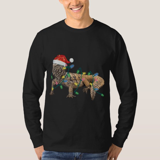 Uromastyx Christmas Lights Weihnachtsmannmütze Dab T-Shirt (Vorderseite)