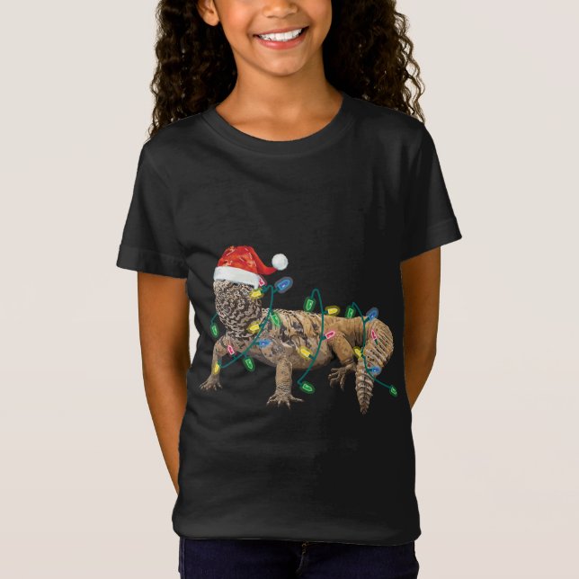 Uromastyx Christmas Lights Weihnachtsmannmütze Dab T-Shirt (Vorderseite)