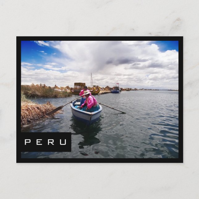 Uros am Titicacasee, Peru, schwarzer Rahmen, Postk Postkarte (Vorderseite)