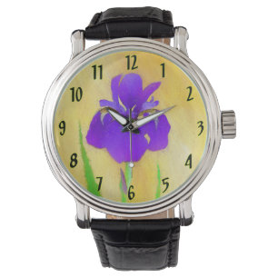 urple Bearded Iris Painting - Original Blume Art Armbanduhr