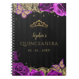 urple Rose Black Gold Lace Quinceñera Gästebuch Notizblock