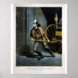 Urrier & Ives Lithograph - Amerikanischer Feuerweh Poster